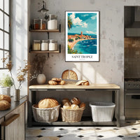 Saint-Tropez Seaside Village Travel Poster PosterGoat