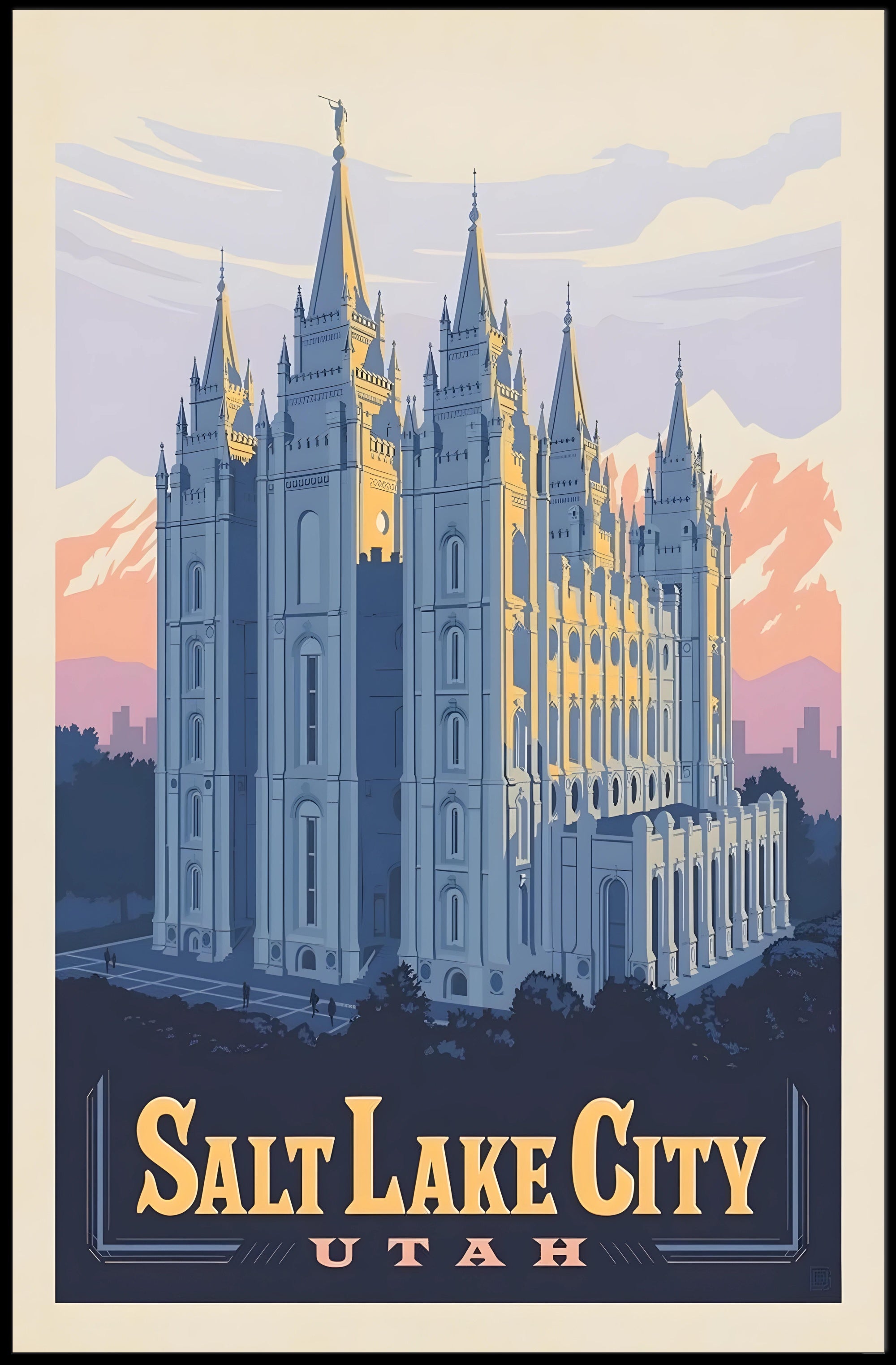 Salt Lake Temple Retro Travel Poster PosterGoat