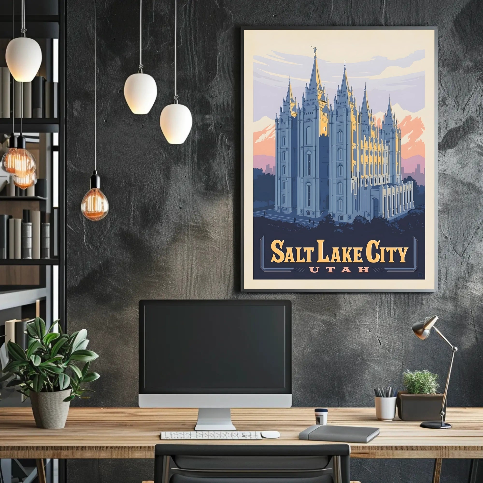 Salt Lake Temple Retro Travel Poster PosterGoat