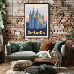 Salt Lake Temple Retro Travel Poster PosterGoat