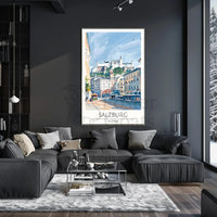 Salzburg Fortress Scenic Travel Art Poster PosterGoat