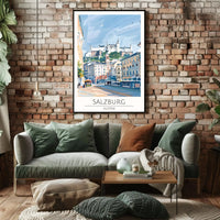 Salzburg Fortress Scenic Travel Art Poster PosterGoat