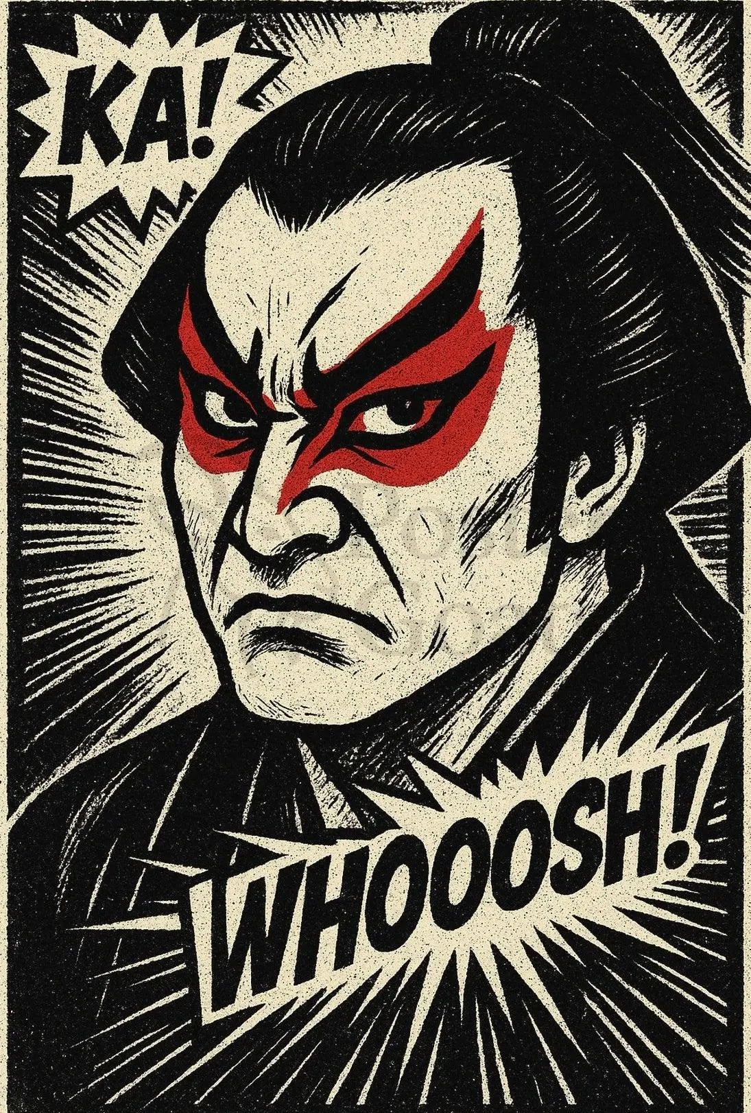 Samurai Kabuki Intensity Comic Art Cultural Heritage Poster PosterGoat