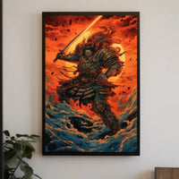 Samurai Warrior Battles Fiery Skies Heritage Poster PosterGoat