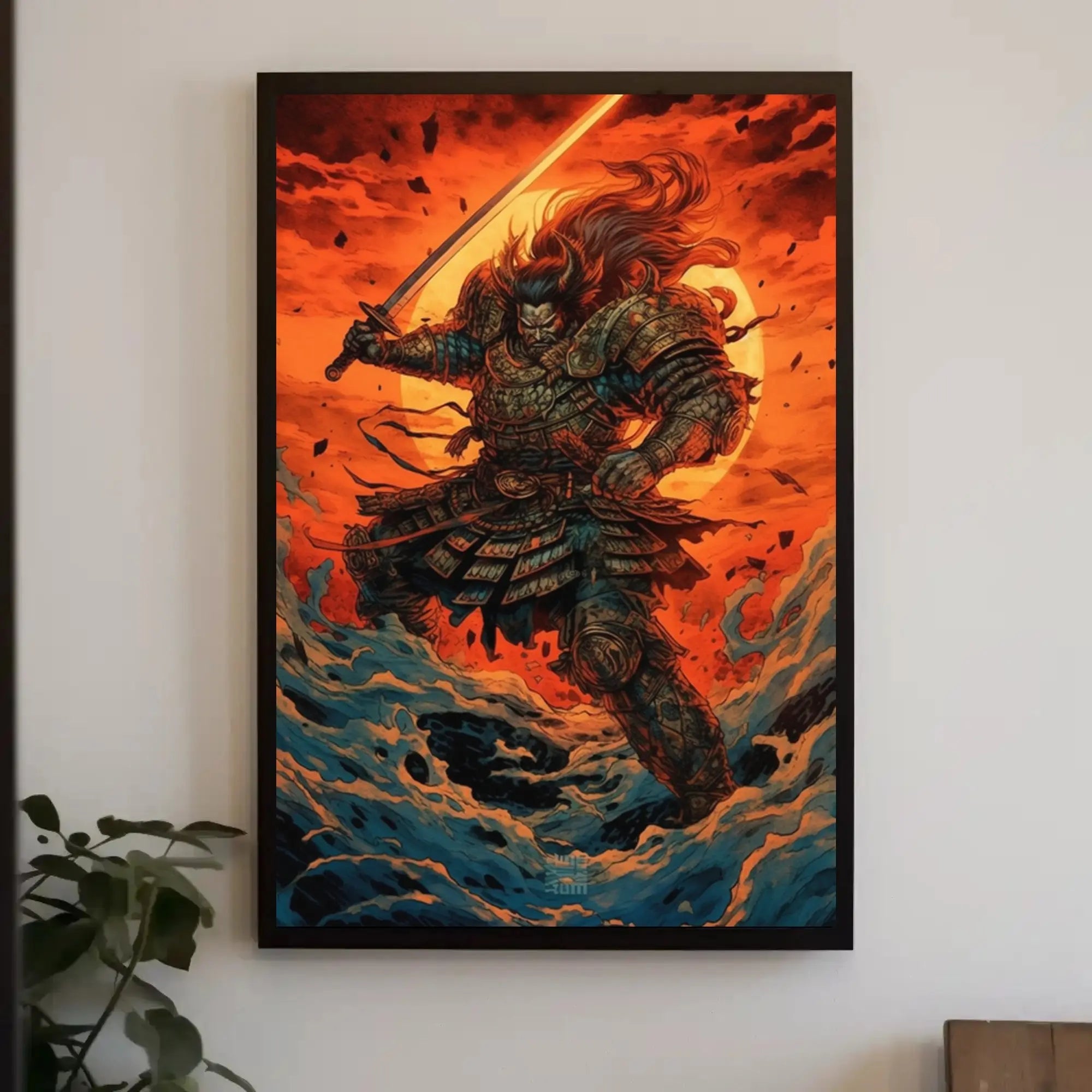 Samurai Warrior Battles Fiery Skies Heritage Poster PosterGoat