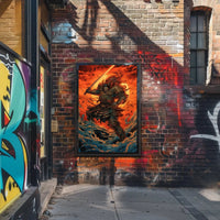 Samurai Warrior Battles Fiery Skies Heritage Poster PosterGoat