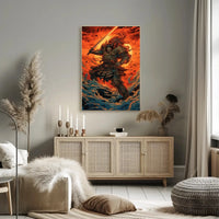 Samurai Warrior Battles Fiery Skies Heritage Poster PosterGoat