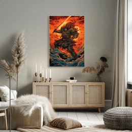 Samurai Warrior Battles Fiery Skies Heritage Poster PosterGoat