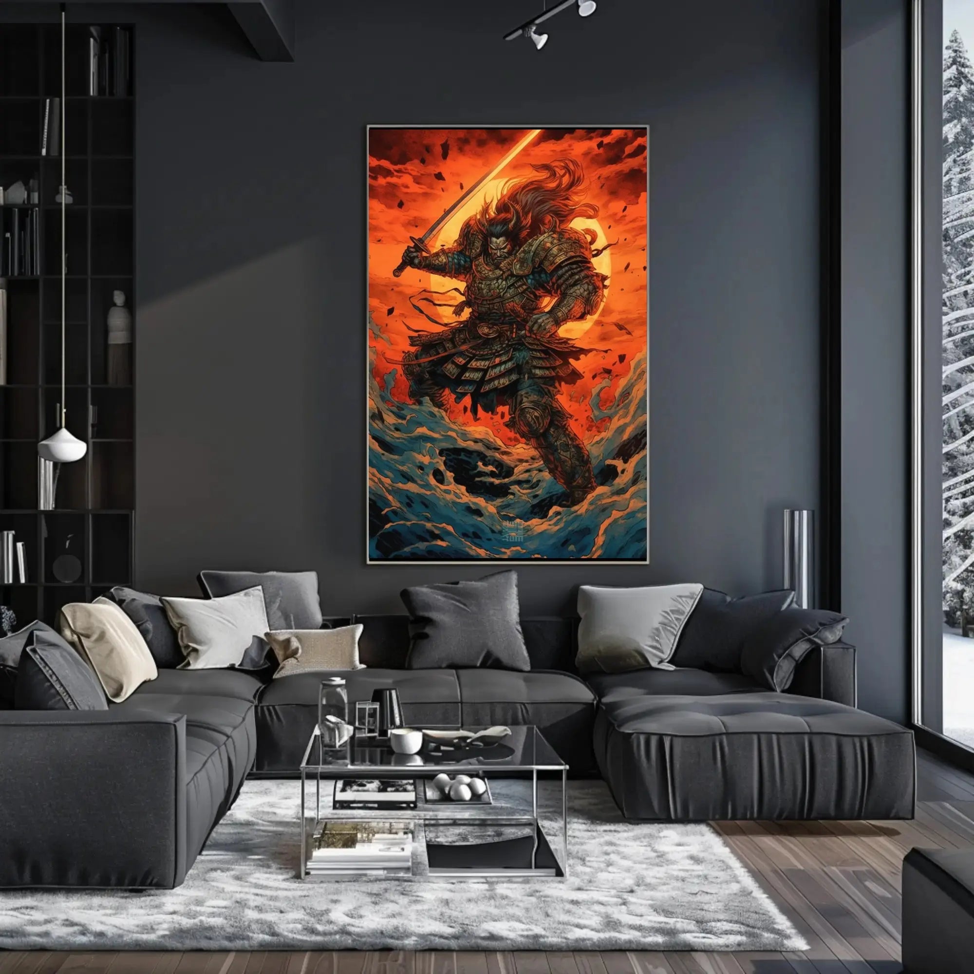 Samurai Warrior Battles Fiery Skies Heritage Poster PosterGoat