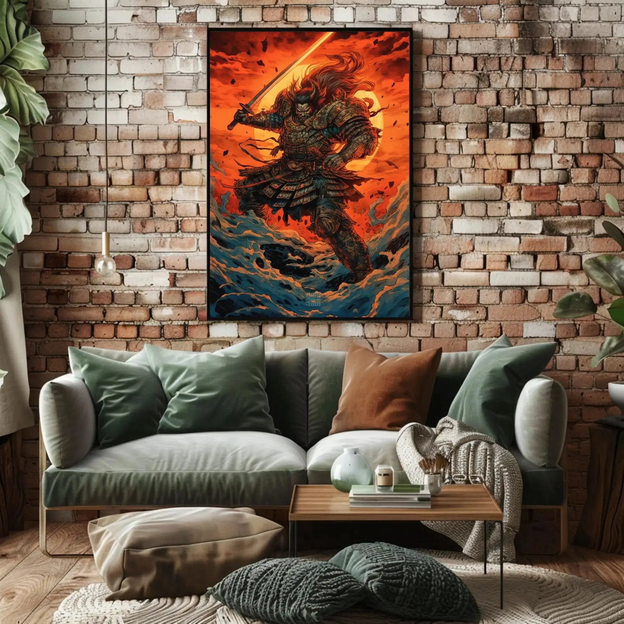 Samurai Warrior Battles Fiery Skies Heritage Poster PosterGoat