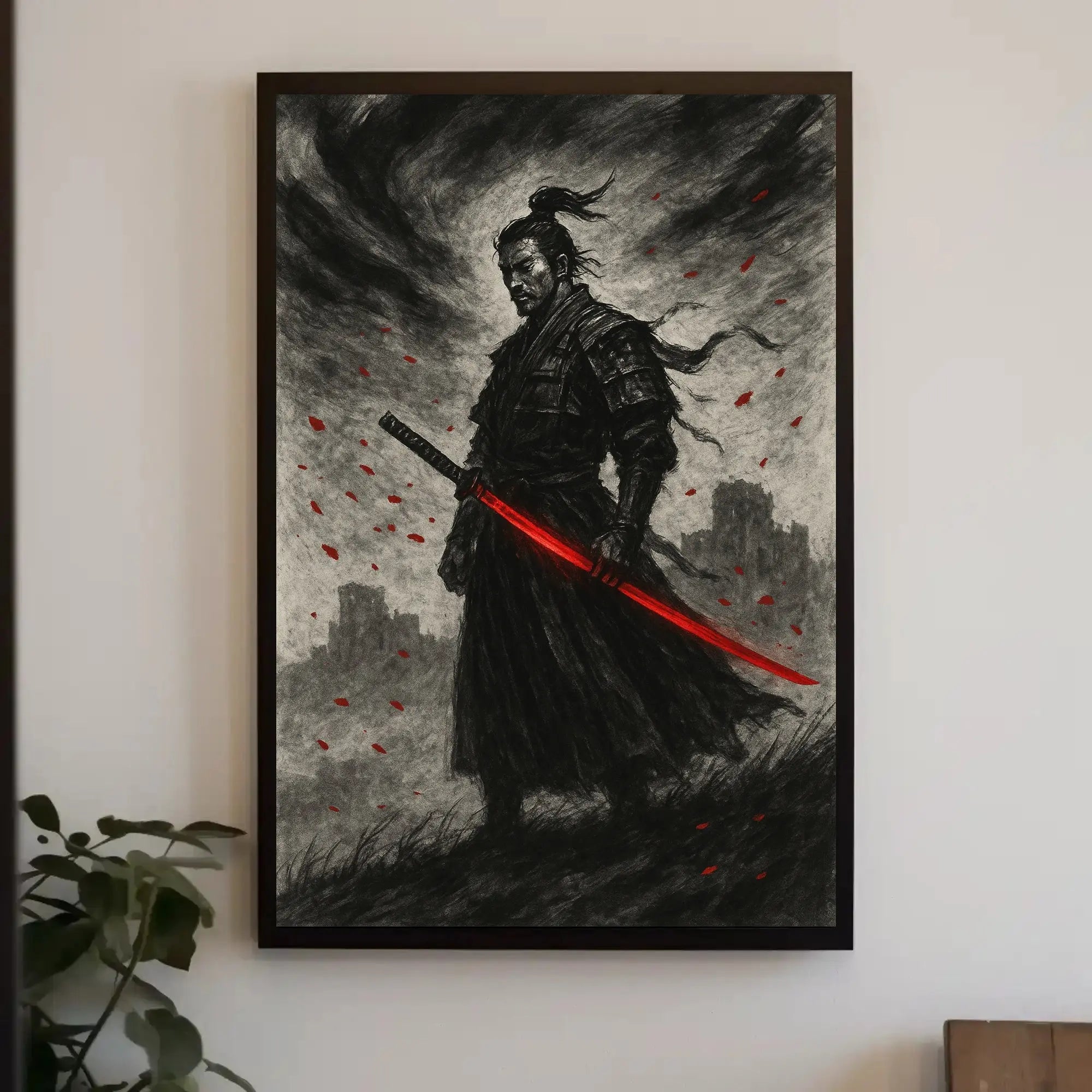 Samurai Warrior with Intense Storm Cultural Poster PosterGoat
