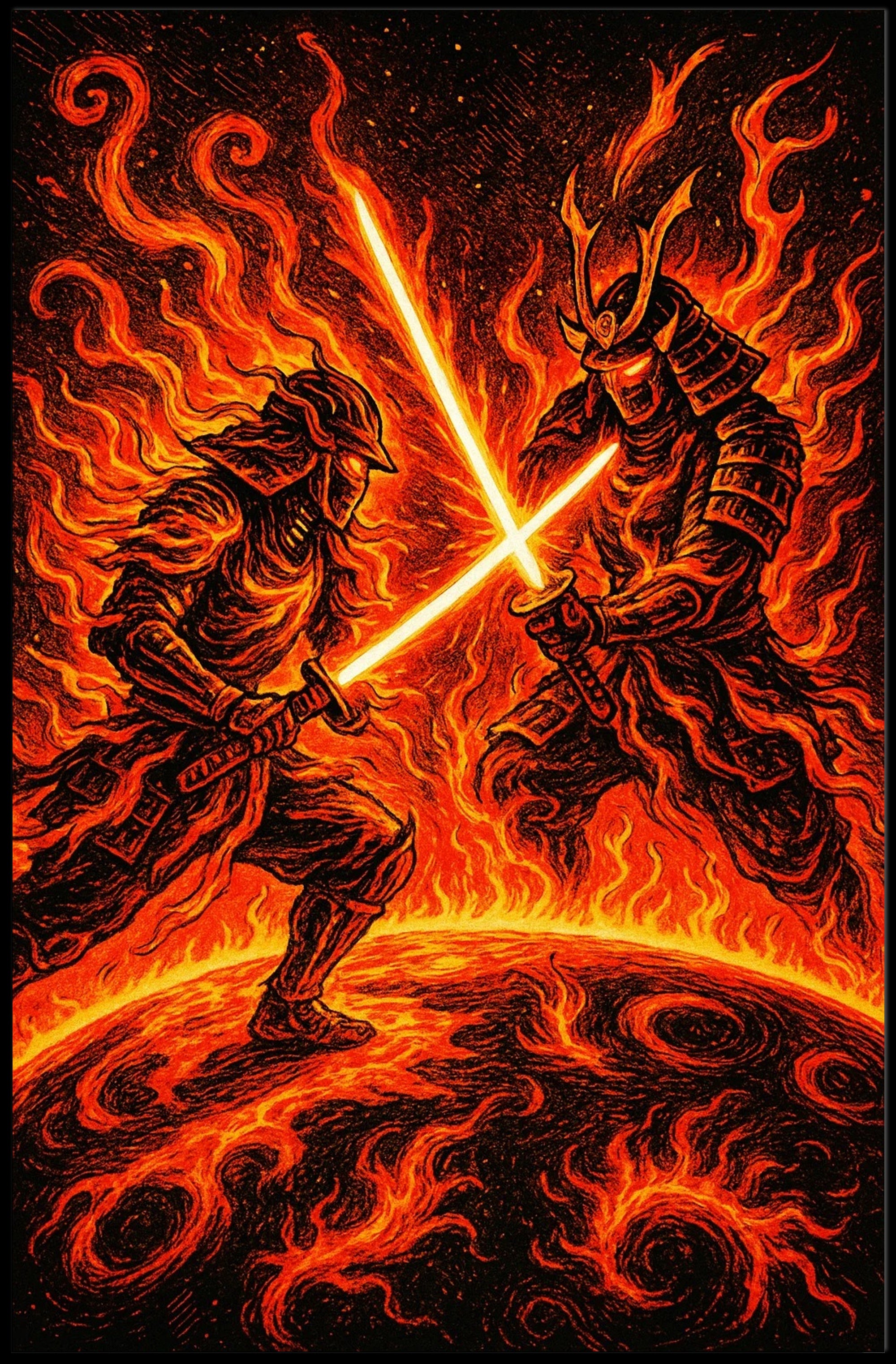 Samurai Warriors Cosmic Duel Futuristic Sci-Fi Poster PosterGoat