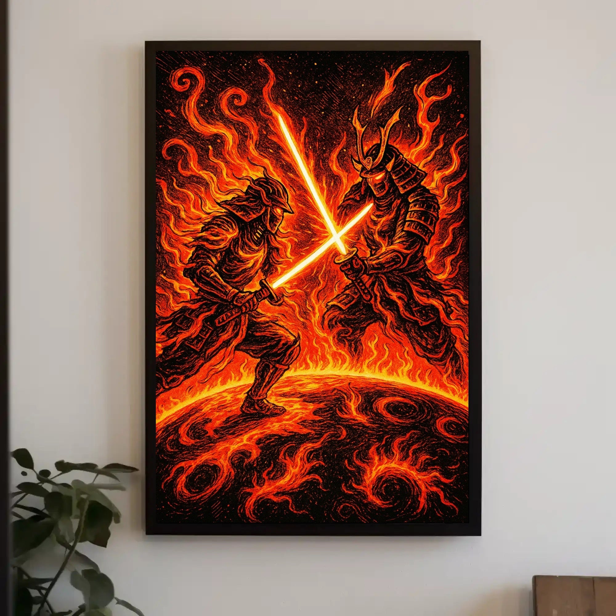 Samurai Warriors Cosmic Duel Futuristic Sci-Fi Poster PosterGoat
