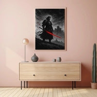 Samurai in Intense Red Artistic Heritage Poster PosterGoat