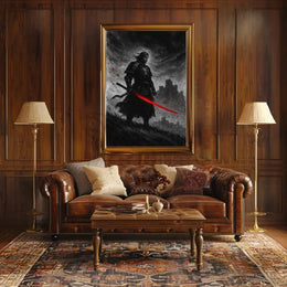 Samurai in Intense Red Artistic Heritage Poster PosterGoat