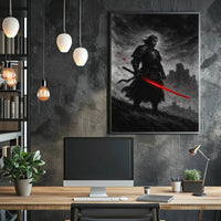 Samurai in Intense Red Artistic Heritage Poster PosterGoat