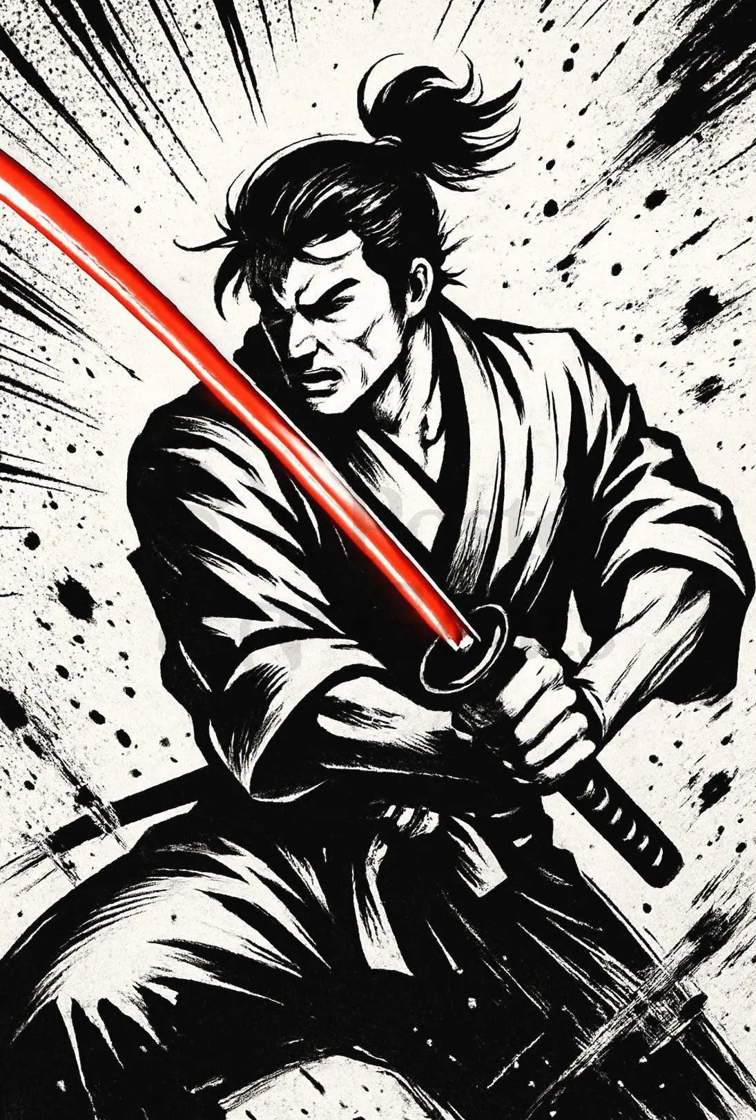 Samurai with Red Sword Futuristic Sci-Fi Poster PosterGoat