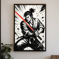 Samurai with Red Sword Futuristic Sci-Fi Poster PosterGoat