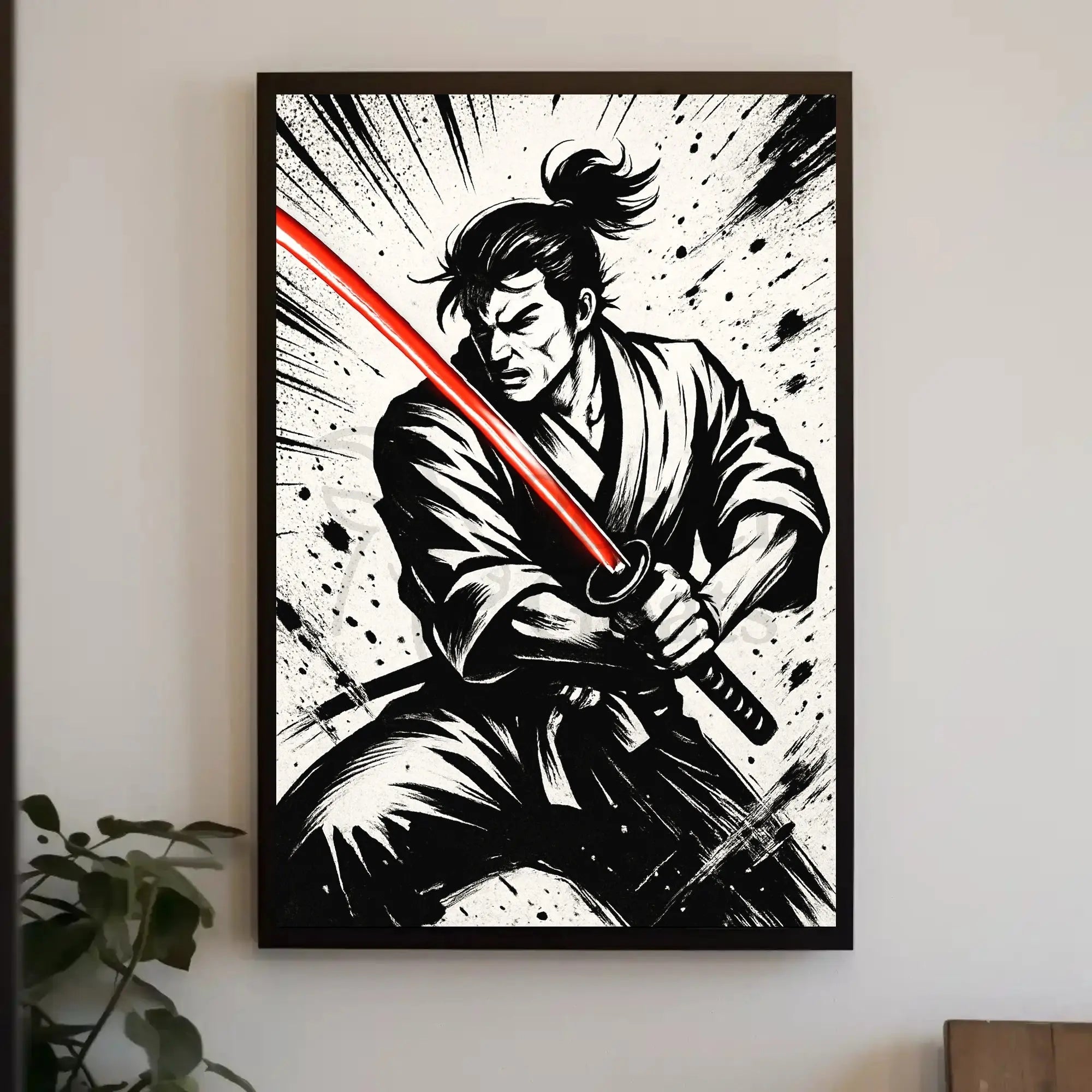 Samurai with Red Sword Futuristic Sci-Fi Poster PosterGoat