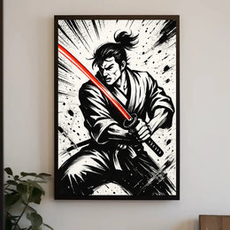 Samurai with Red Sword Futuristic Sci-Fi Poster PosterGoat