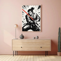 Samurai with Red Sword Futuristic Sci-Fi Poster PosterGoat