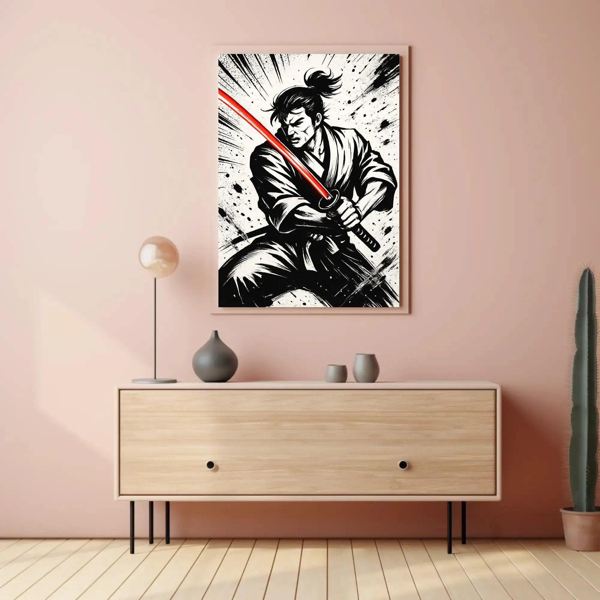 Samurai with Red Sword Futuristic Sci-Fi Poster PosterGoat