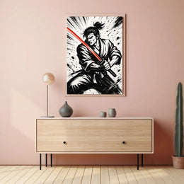 Samurai with Red Sword Futuristic Sci-Fi Poster PosterGoat