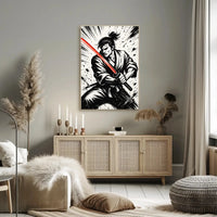 Samurai with Red Sword Futuristic Sci-Fi Poster PosterGoat