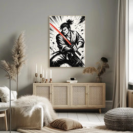 Samurai with Red Sword Futuristic Sci-Fi Poster PosterGoat