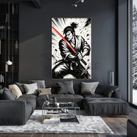 Samurai with Red Sword Futuristic Sci-Fi Poster PosterGoat