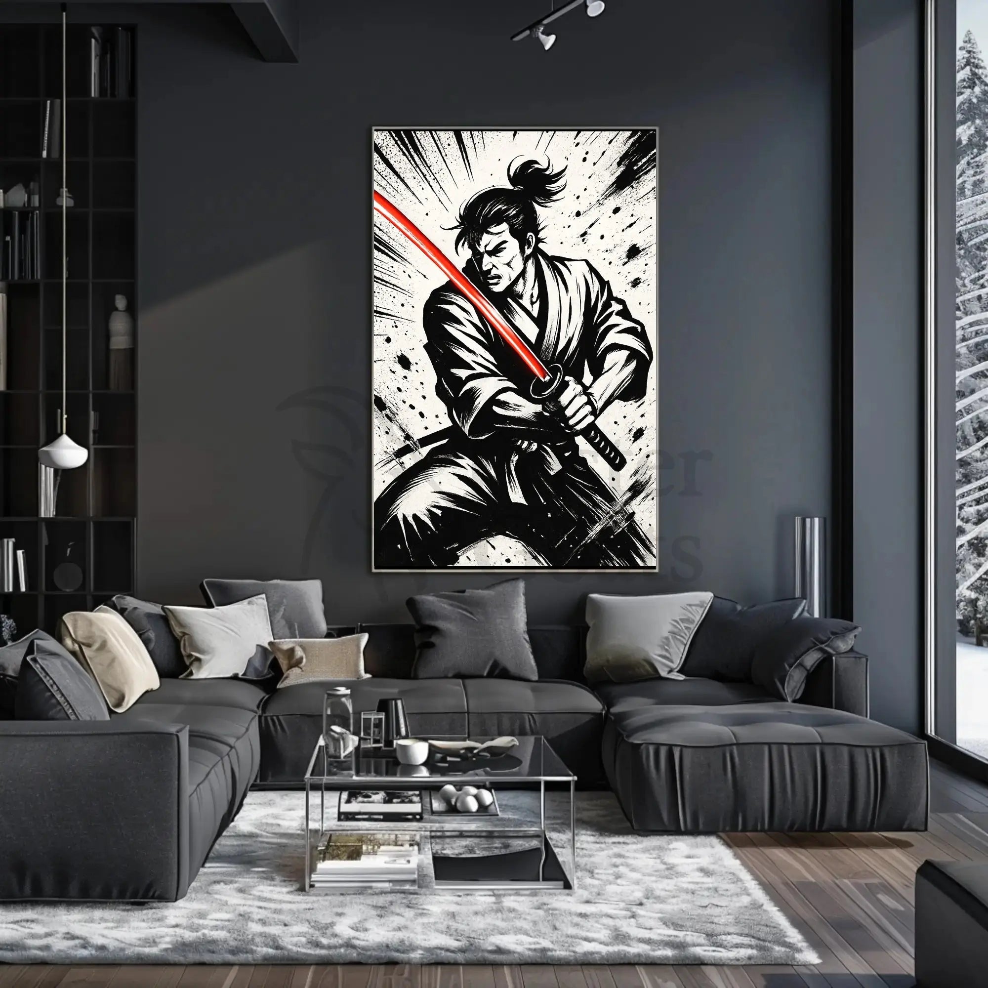 Samurai with Red Sword Futuristic Sci-Fi Poster PosterGoat