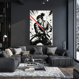Samurai with Red Sword Futuristic Sci-Fi Poster PosterGoat