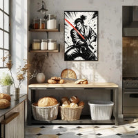 Samurai with Red Sword Futuristic Sci-Fi Poster PosterGoat