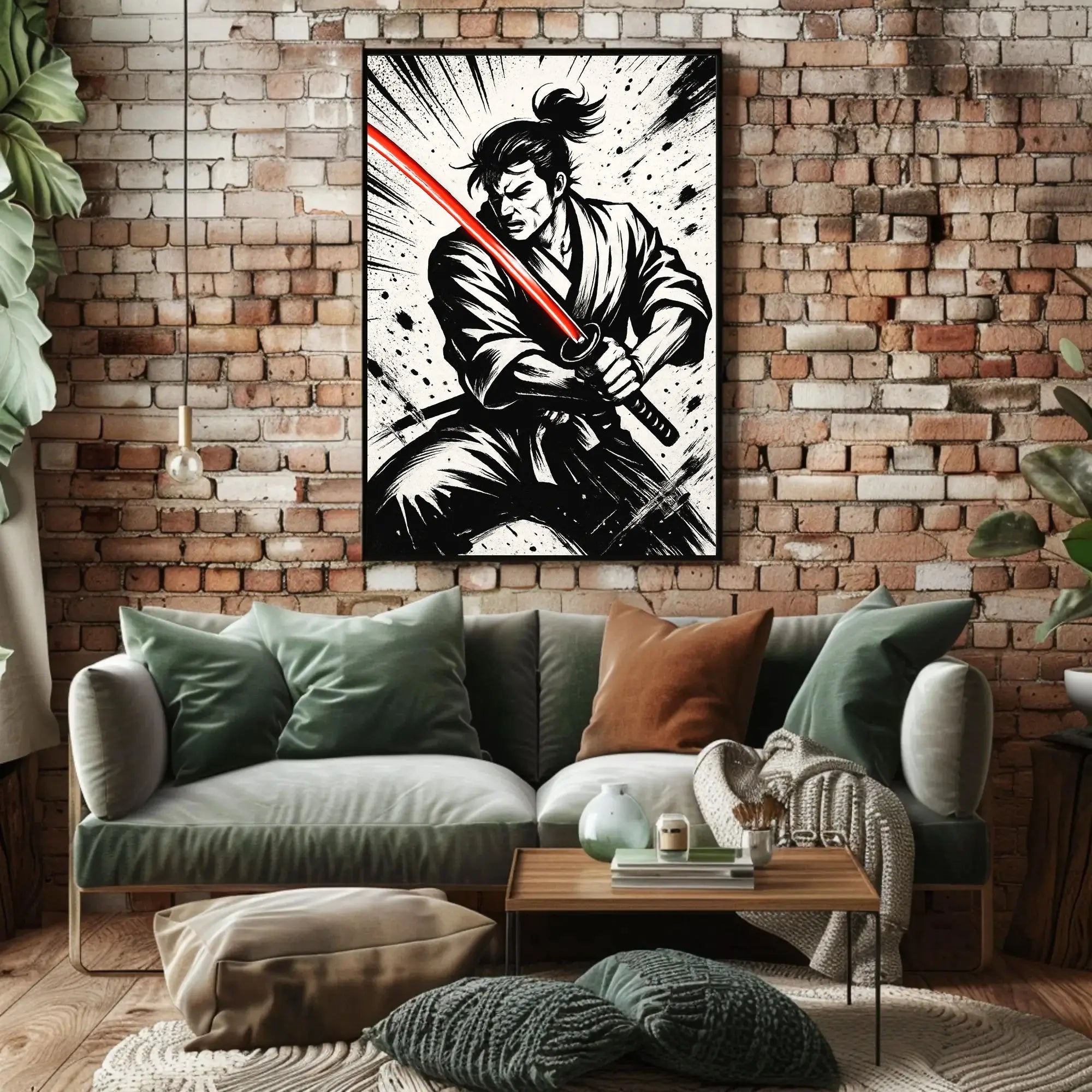 Samurai with Red Sword Futuristic Sci-Fi Poster PosterGoat