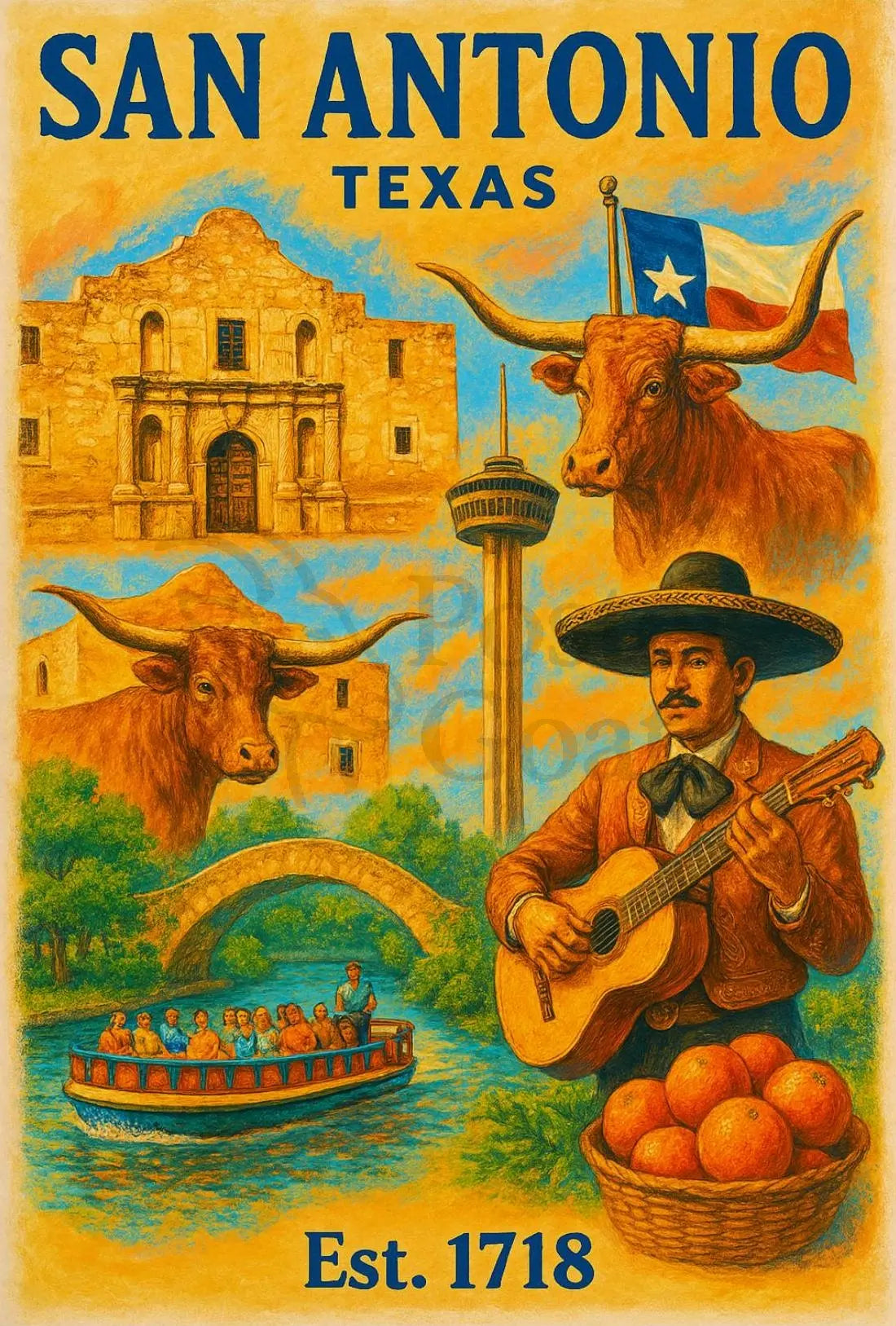 San Antonio Icons Celebratory Art Cultural Heritage Poster PosterGoat