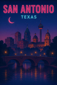 San Antonio Nightscape Vintage Travel Poster PosterGoat