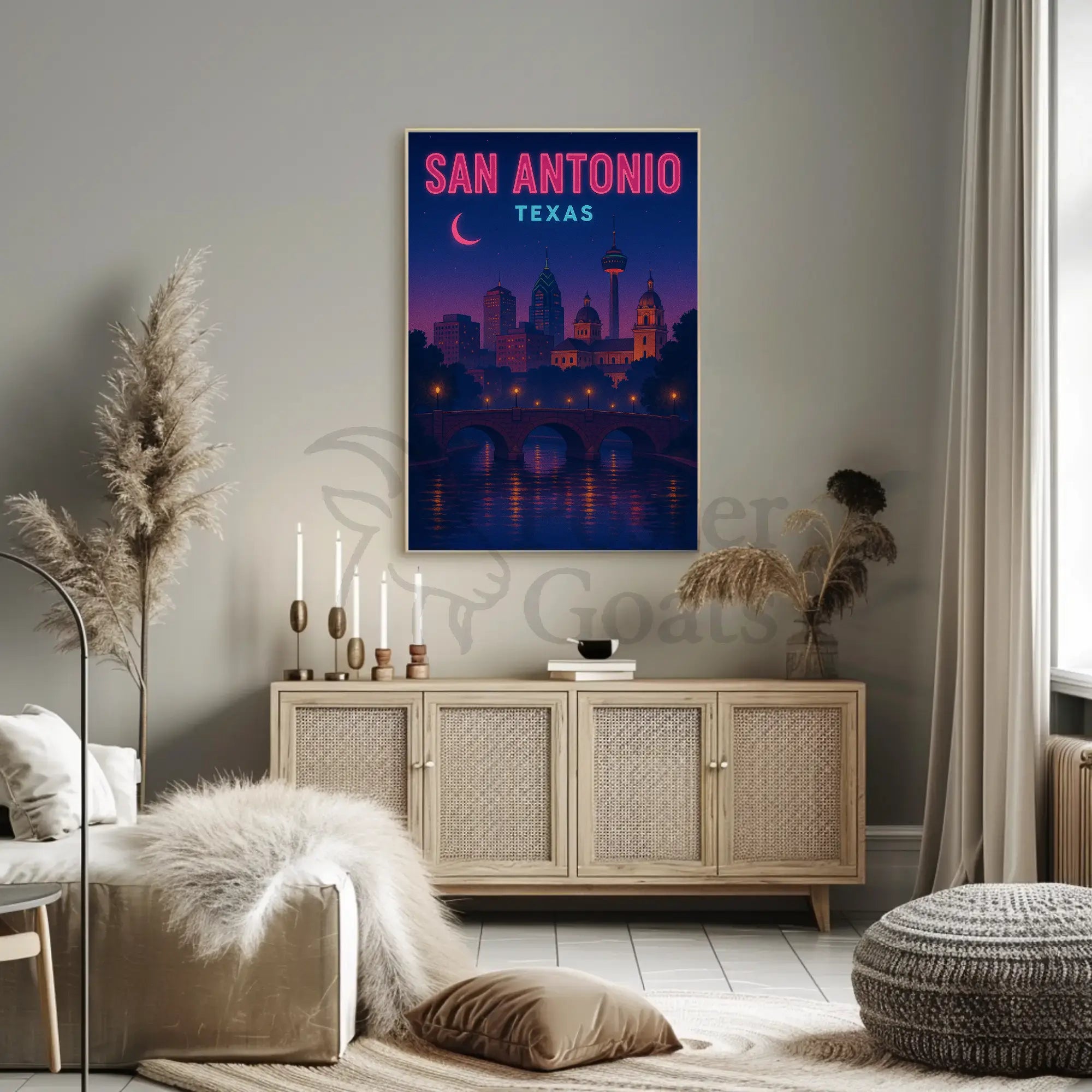 San Antonio Nightscape Vintage Travel Poster PosterGoat
