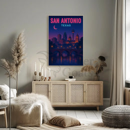 San Antonio Nightscape Vintage Travel Poster PosterGoat