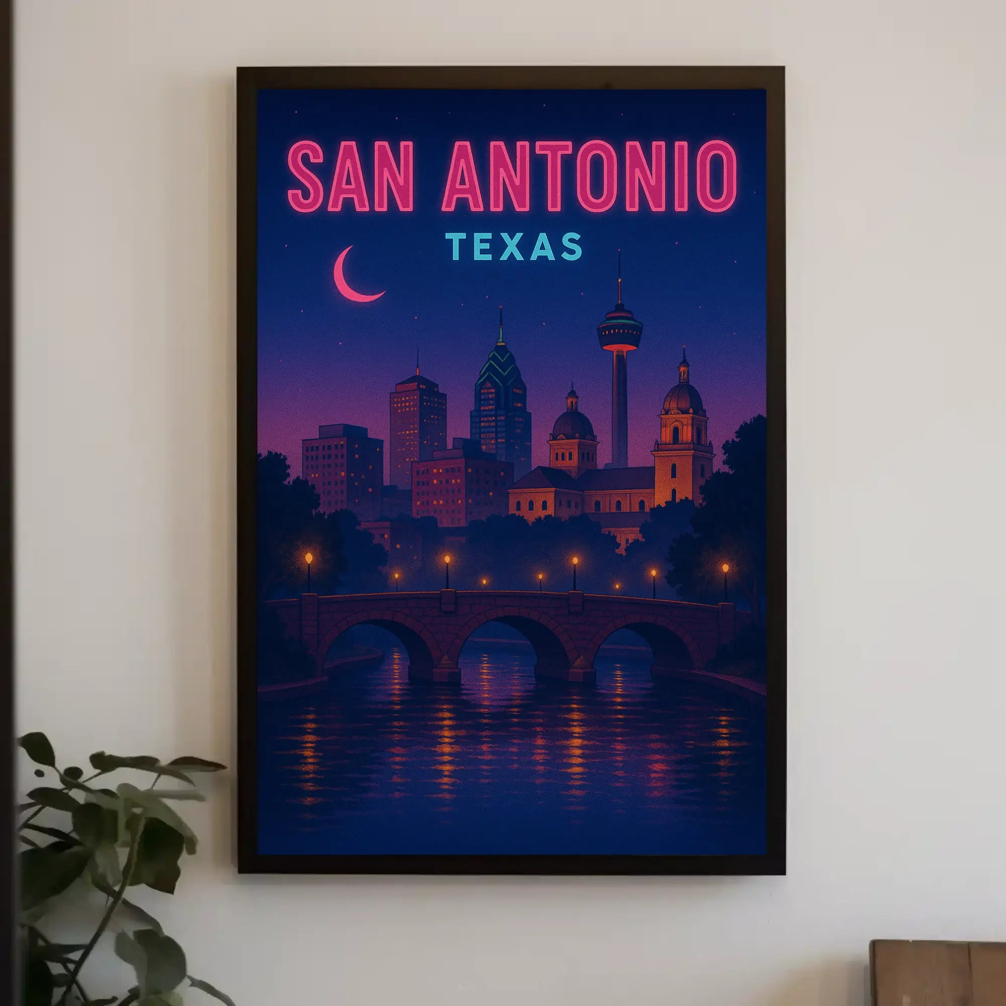 San Antonio Nightscape Vintage Travel Poster PosterGoat