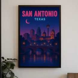 San Antonio Nightscape Vintage Travel Poster PosterGoat