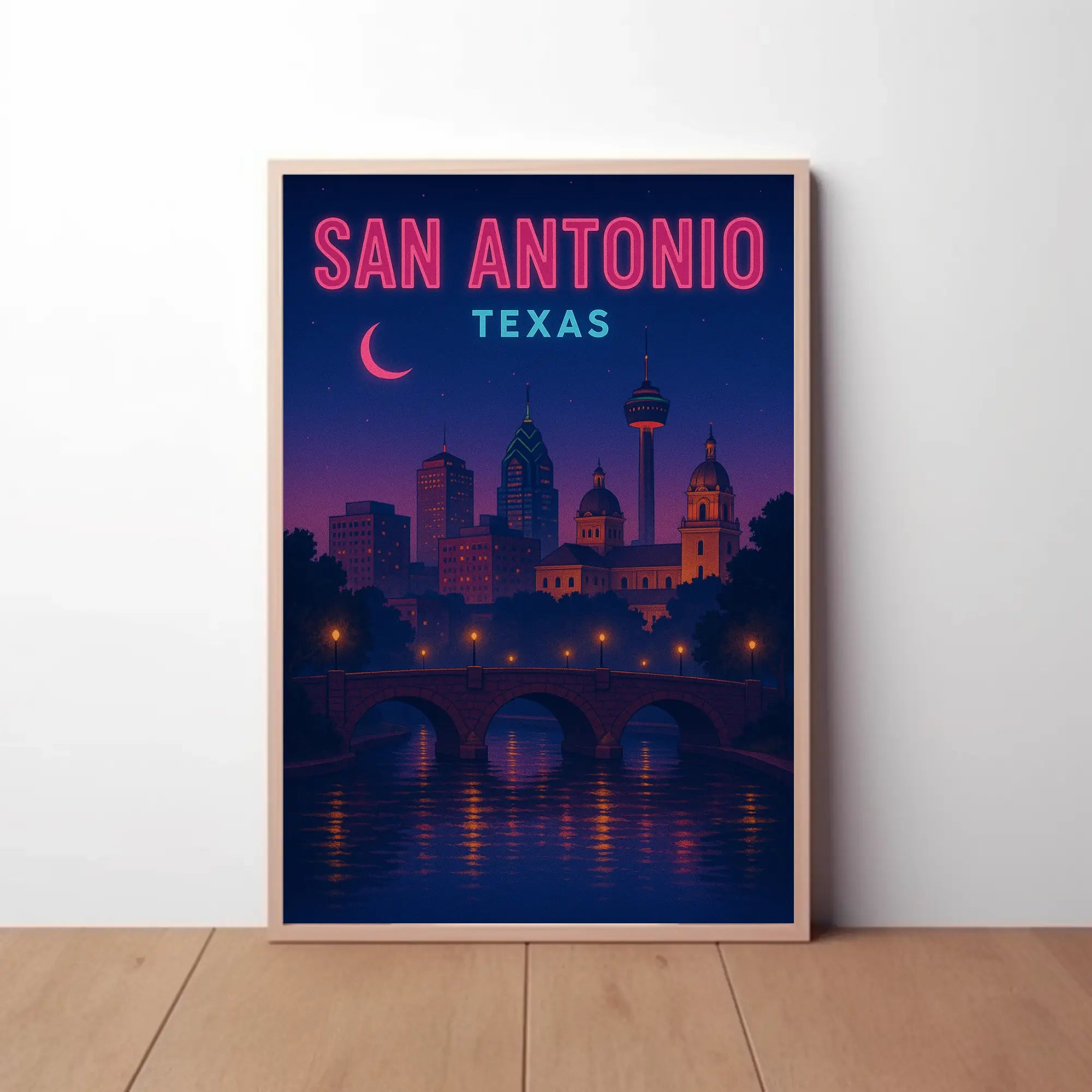 San Antonio Nightscape Vintage Travel Poster PosterGoat