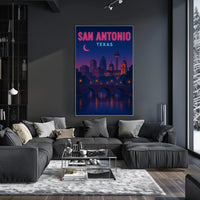 San Antonio Nightscape Vintage Travel Poster PosterGoat