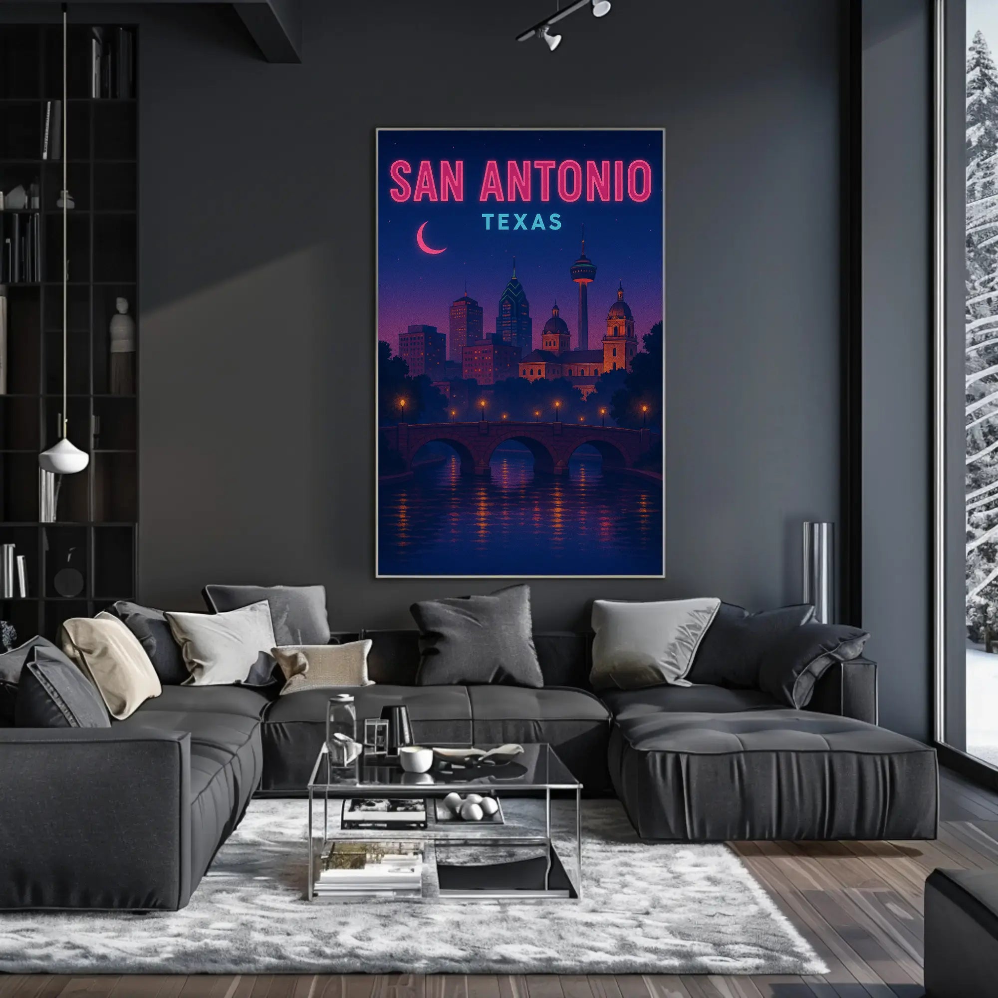 San Antonio Nightscape Vintage Travel Poster PosterGoat