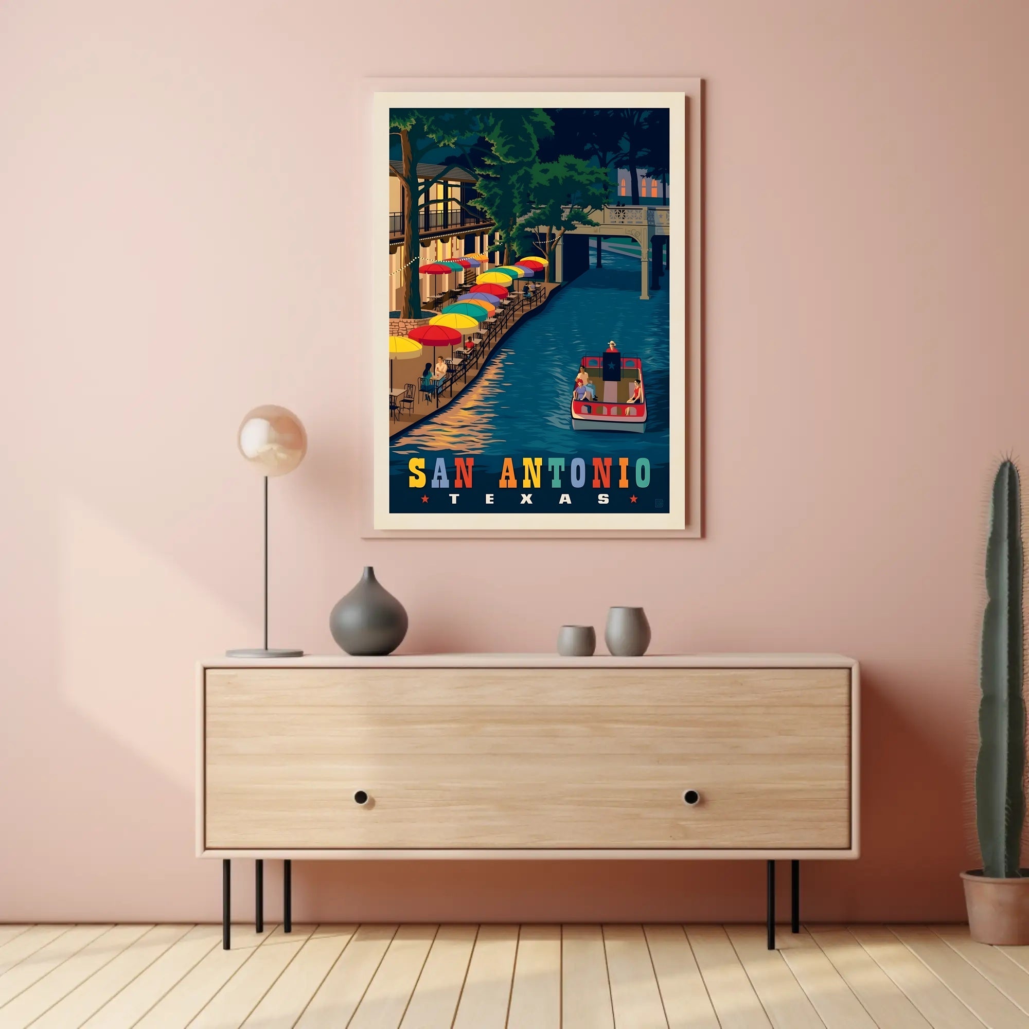 San Antonio River Walk Vintage Travel Poster PosterGoat