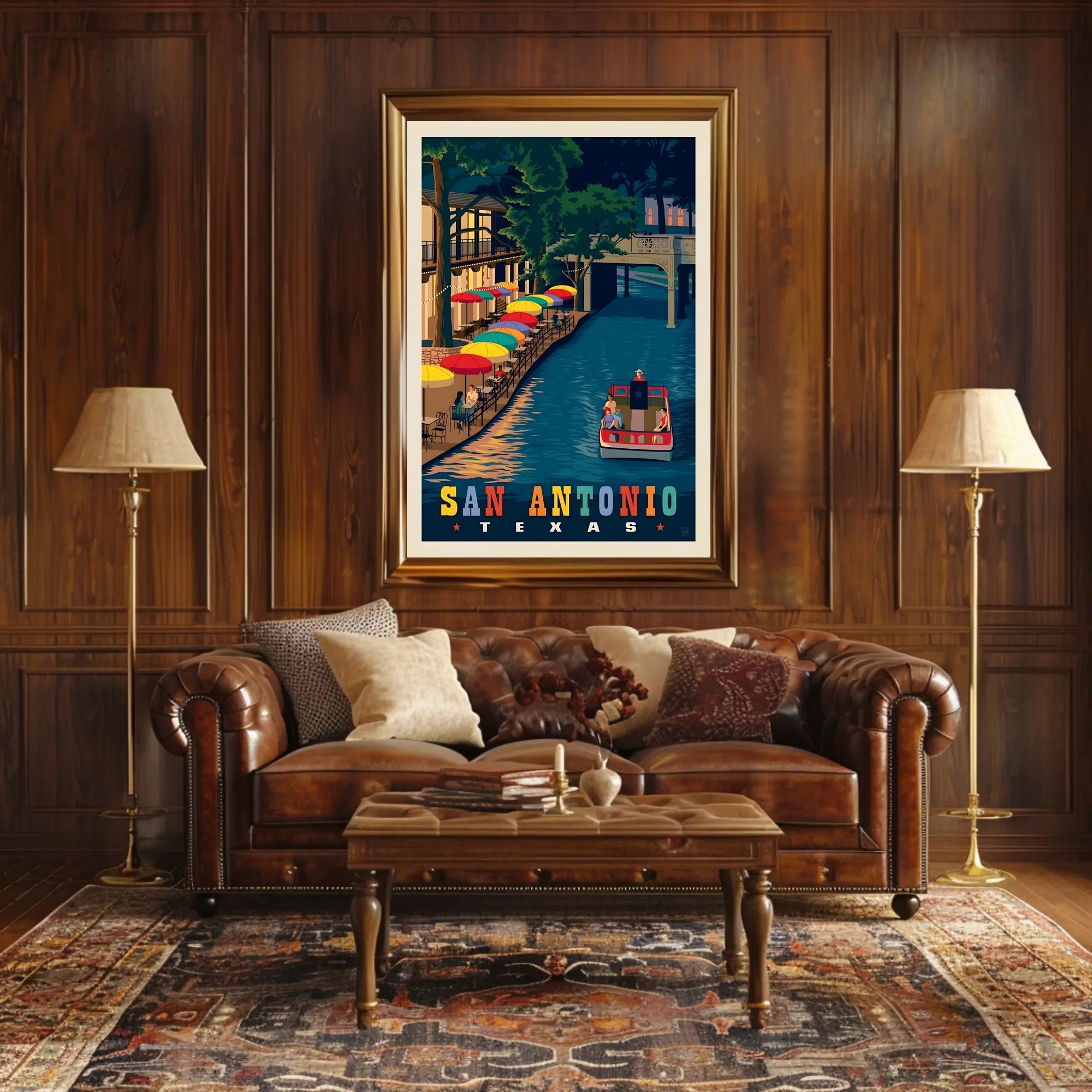 San Antonio River Walk Vintage Travel Poster PosterGoat