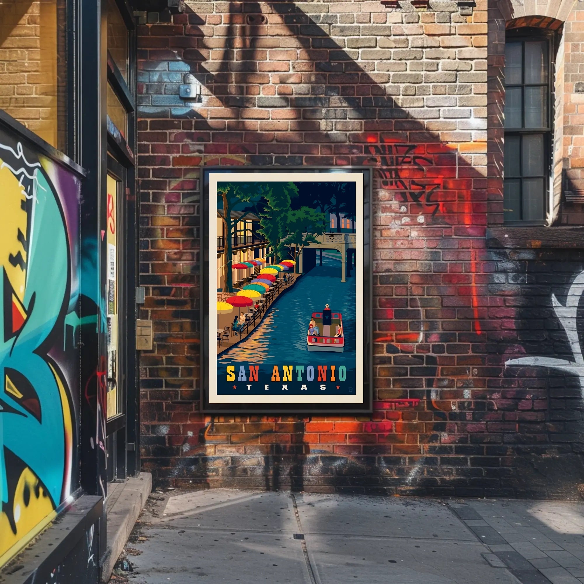 San Antonio River Walk Vintage Travel Poster PosterGoat