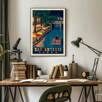 San Antonio River Walk Vintage Travel Poster PosterGoat