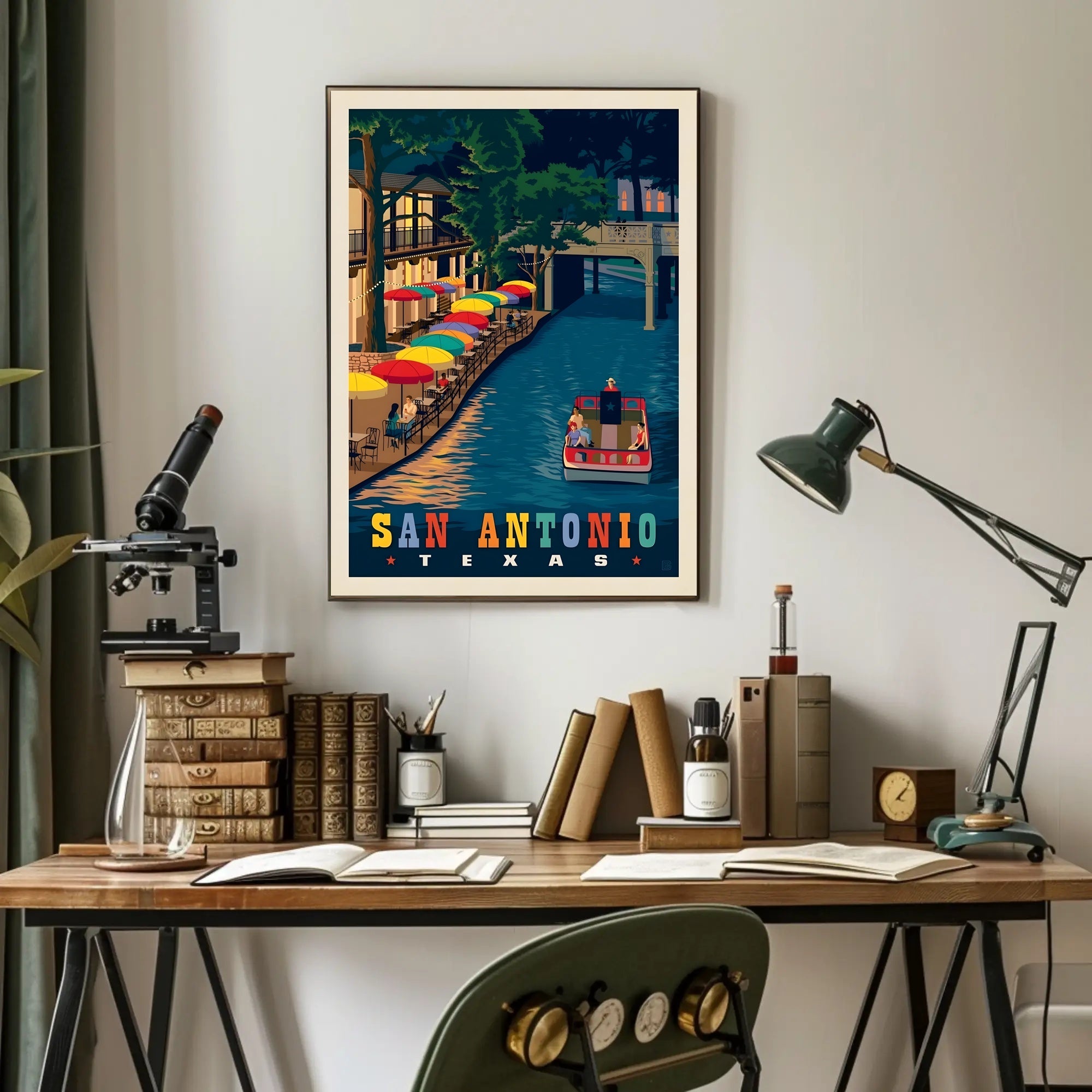 San Antonio River Walk Vintage Travel Poster PosterGoat