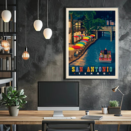 San Antonio River Walk Vintage Travel Poster PosterGoat