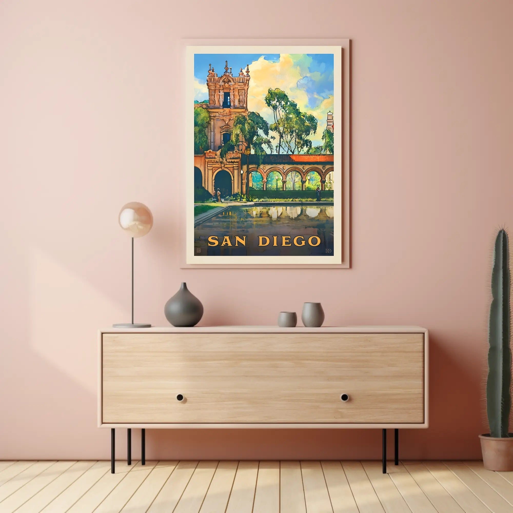 San Diego Architectural Reflection Travel Poster PosterGoat